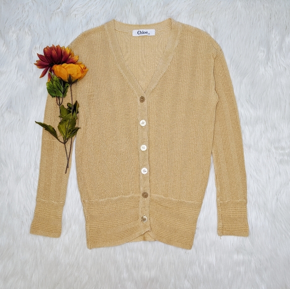 Chloe Sweaters - Chloe Yellow Button Up Cardigan Size 40